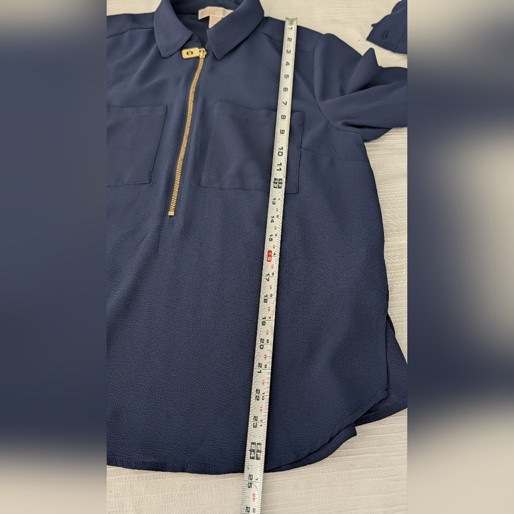 Michael Kors Blue Women's Top with Gold Accents Size M - Picture 10 of 11